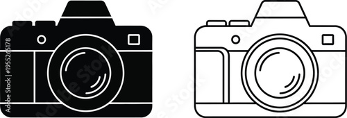 Camera icons black and white isolated on transparent background, Vector