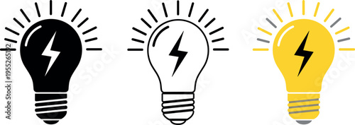 Light bulb idea icons set with electric energy symbol creative innovation vector illustration