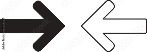 Black and white arrows pointing in opposite directions isolated on transparent background, Vector