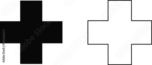 Plus sign cross symbol black white isolated on transparent background, Vector