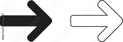 Black and white arrows pointing right isolated on transparent background, Vector