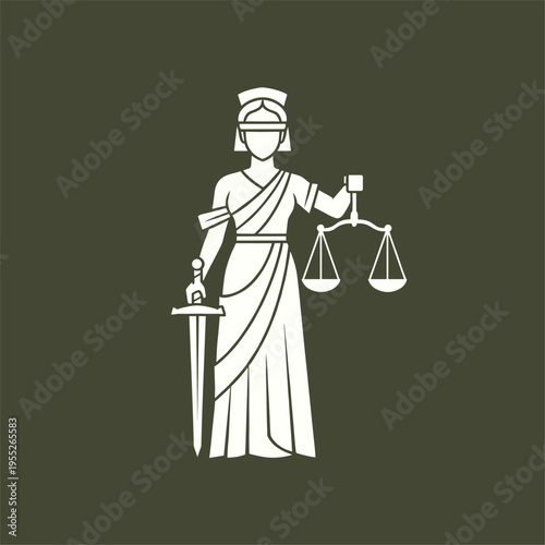 Lady Justice Holding Scales and Sword Vector Illustration Legal Law Symbol in Minimal Style