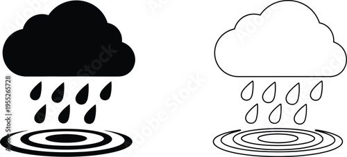 Rain clouds icons black white isolated on transparent background, Vector
