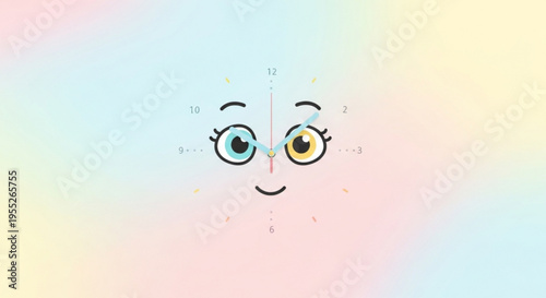 Cartoon face with mixed eyes and smile on pastel background symbolizing duality and emotions