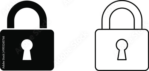 Set of 2 Padlock Security Icons Vector - Black Filled and Outline Lock Symbol for Digital Safety, Privacy, and Access Control
