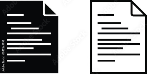 Black and white document icons isolated on transparent background, Vector