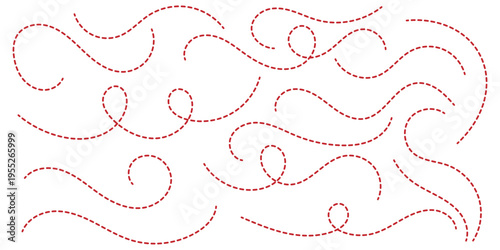 Curved dotted line, Path travel dotted line trip dashed trace destination. Hand Sketched Curly Border. Abstract long squiggle dashed. eps 10