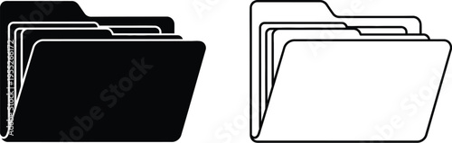 Black and white file folders isolated on transparent background, Vector