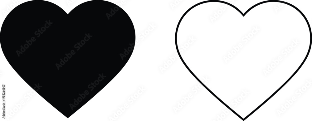 Obraz premium Black and white hearts, heart shapes, love symbols isolated on transparent background, Vector
