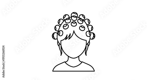 Woman with Hair Rollers, Hairstyle Preparation, Beauty Routine, Vintage Hair Styling