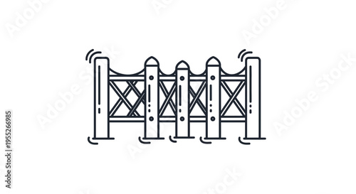 Wooden Fence Icon Vector Illustration - Simple Line Art Design