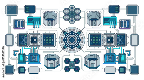 A complex network of technology and engineering components.