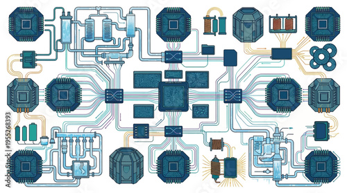 Electronic circuit board with various components.
