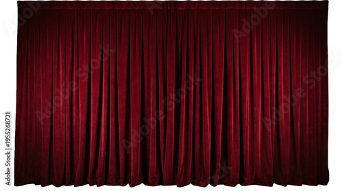 Classic red velvet stage curtains draped and closed, ready for performance or theater event, isolated on white background, red curtain