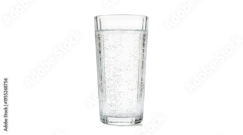 Tableau sur toile Refreshing glass of sparkling mineral water with bubbles, isolated on clean whit