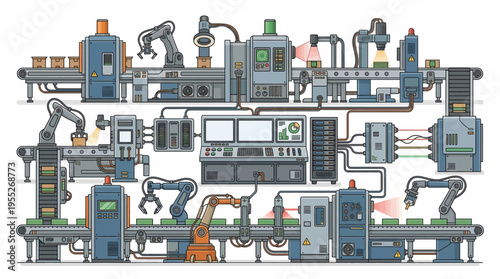 Industrial robotic manufacturing assembly line.