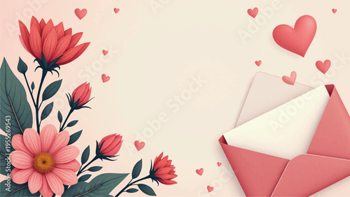 Vector Valentine's Day love letter and flower illustration