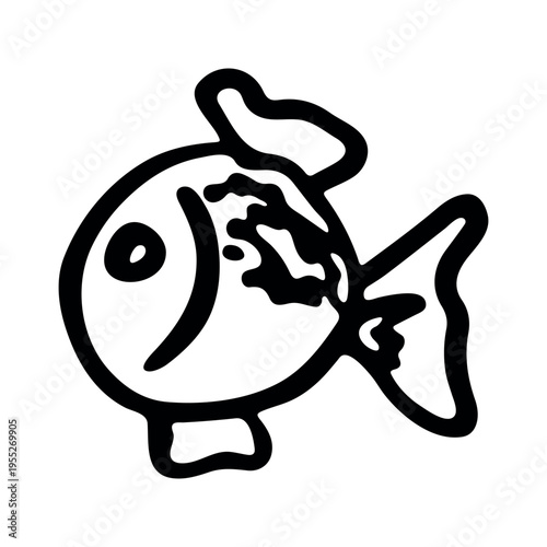 Hand drawn happy funny cute goldfish Adorable friendly kawaii tropical fish Underwater world sea life ocean Fishing seafood For design, kids print, kids books, nursery decor, coloring pages, logo