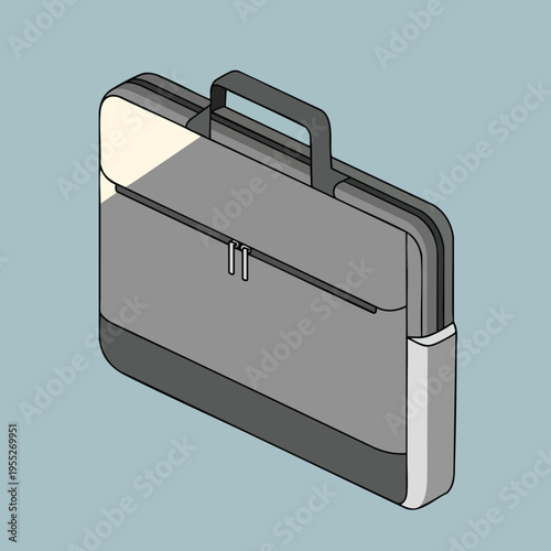 Minimalist isometric gray briefcase with a single handle and zippered front