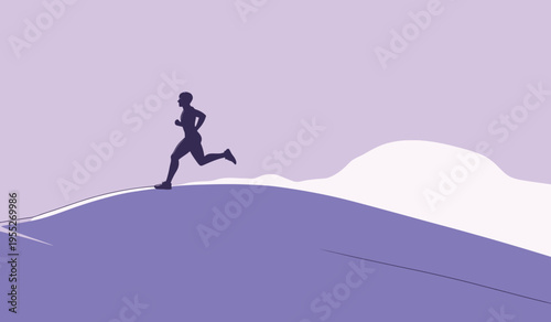 Runner moves across a hill under a purple sky during an outdoor workout session in an open area