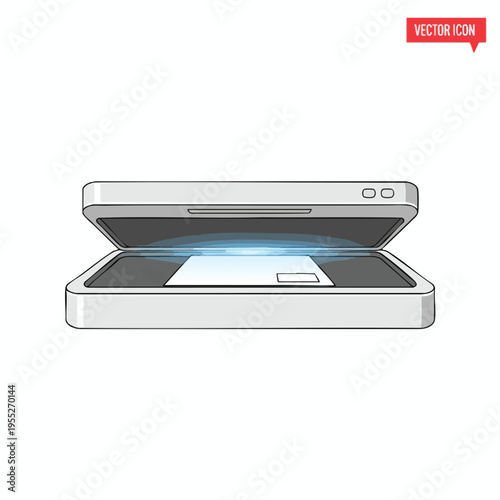An open scanner with a paper and scanning light
