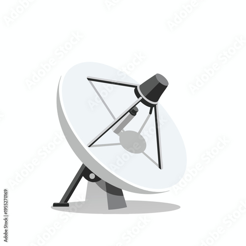 A simple vector illustration of a grey satellite dish on a white background