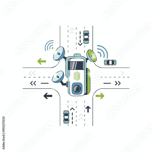 Drone monitors traffic at an intersection, communicating wirelessly with cars