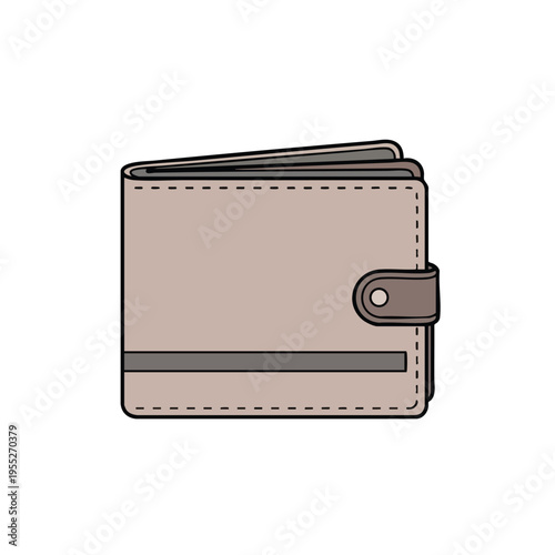 Closed, folded wallet with a button closure and stitched details