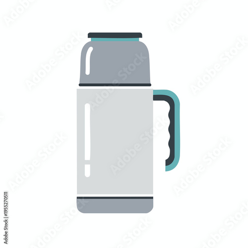 Flat vector illustration of a sleek, modern insulated bottle with a handle