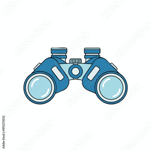 Blue binoculars with clean lines and a white background