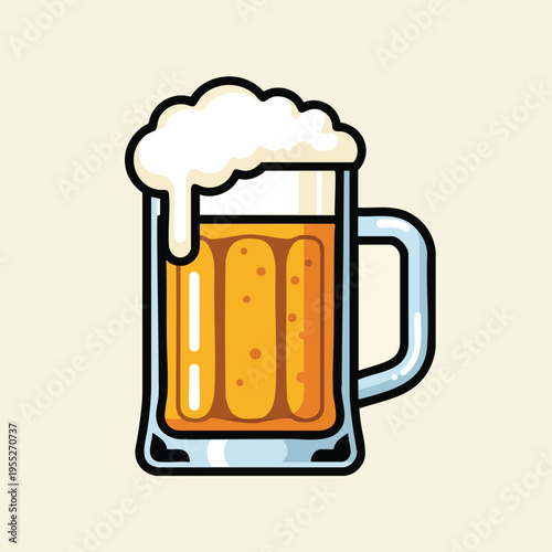 Refreshing, foamy lager in a tall glass mug, ready to be enjoyed