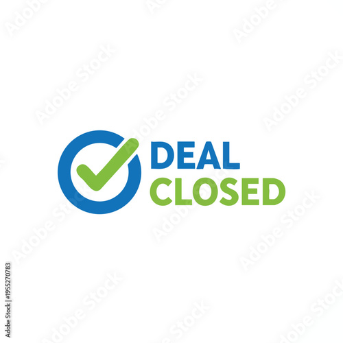 Graphic logo with a blue circle containing a green checkmark, and text "DEAL CLOSED" in blue and green