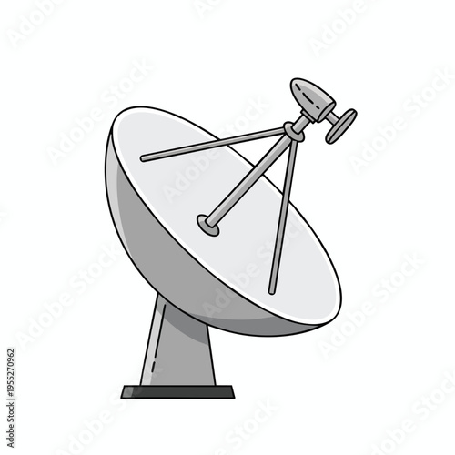 A simple cartoon illustration of a gray satellite dish on a white background