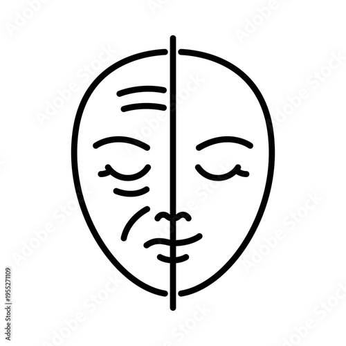 Skin care face young and old women icon set. Beauty woman girl face wrinkle before and after. Skin rejuvenation, wrinkle reduction, anti aging icons. Face medical plastic surgery. Vector illustration.