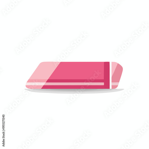 A pink rectangular eraser with lighter pink stripes on a white background