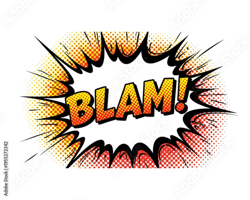 Dynamic vector graphic illustration featuring the comic book sound effect word blam with impactful visual design elements