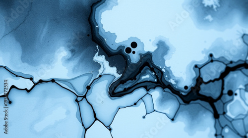 Blue toned abstract clash resembling natural water systems intersection like rivers and oceans with dynamic flowing patt