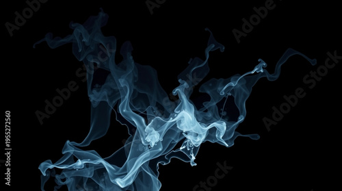 Intricate swirling patterns resembling smoke or vapor dance delicately on a solid black background,
