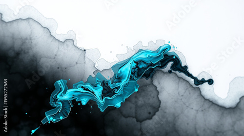 Abstract composition of swirling turquoise fluid resembling water or liquid motion,