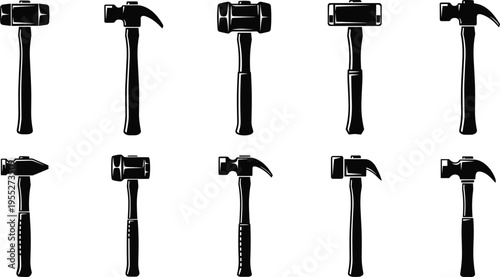 hammer, claw, sledge, mallet, tool, repair, carpentry, construction, mechanic, silhouette, icon, hardware, industrial, black, vector