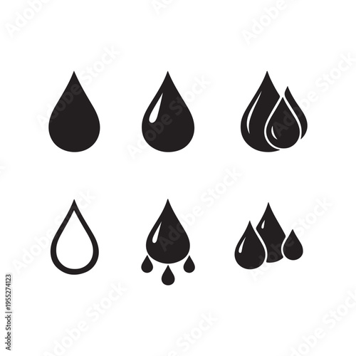 Water Drop Silhouette Icon Set