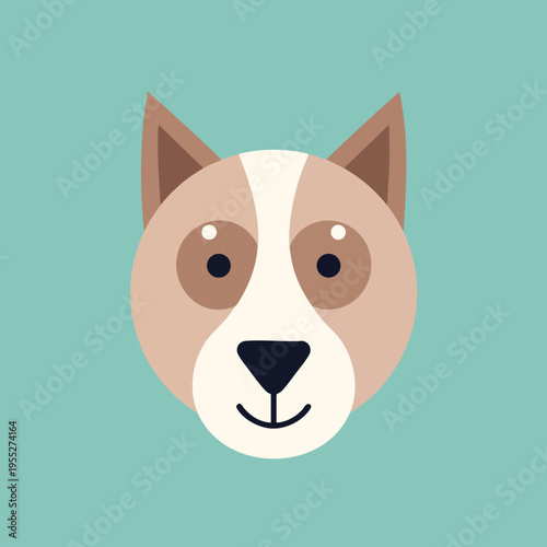 Minimalist illustration of a dog's face with brown ears and a white stripe