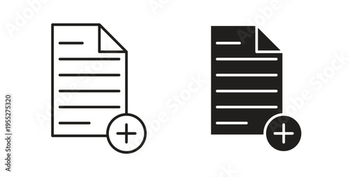 Add document icon line style collection. Simple black solid icons