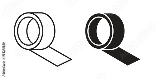 Adhesive tape icon line style collection. Simple black solid icons