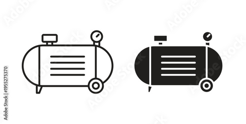 Air compressor icon line style collection. Simple black solid icons