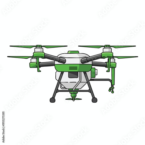Agricultural drone with four rotors and a central tank for spraying