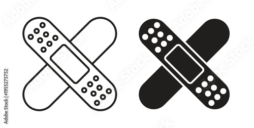 Band aid icon line style collection. Simple black solid icons