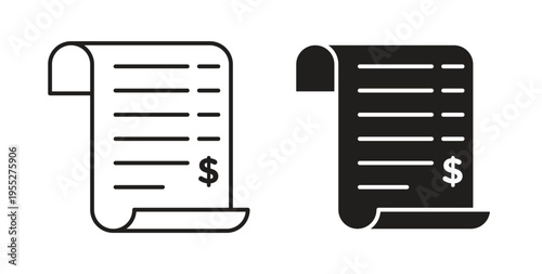 Bill paid icon line style collection. Simple black solid icons