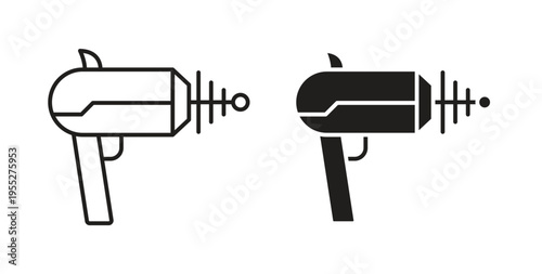 Blaster icon line style collection. Simple black solid icons