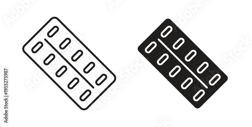 Blister drug line style collection. Simple black solid iconsicon line style collection. Simple black solid icons